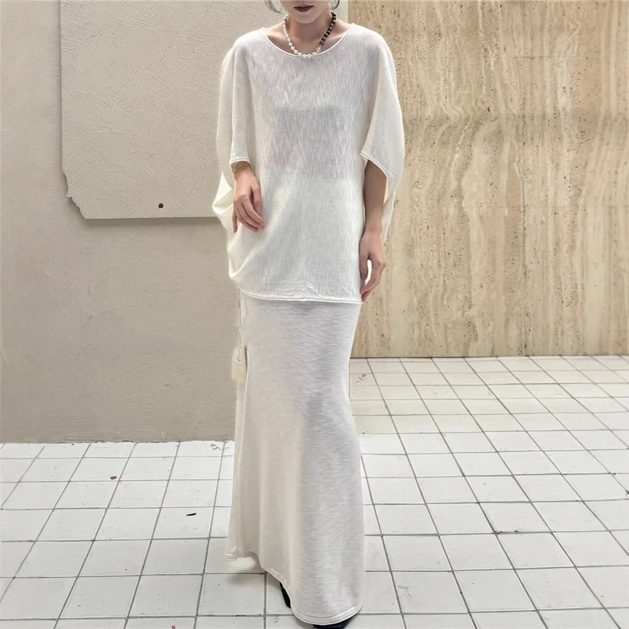 

8135 Relaxed Lazy Cape Top Summer Round Neck Rolled Edge Patchwork Design Bamboo Cotton Fresh Breathable Blouse For Women