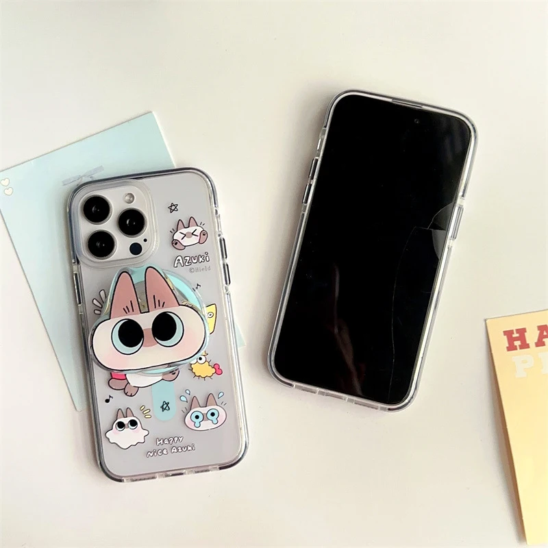 Magnetic cartoon little bean bag phone case with holder For iPhone 11 12 13 14 15 16 pro max