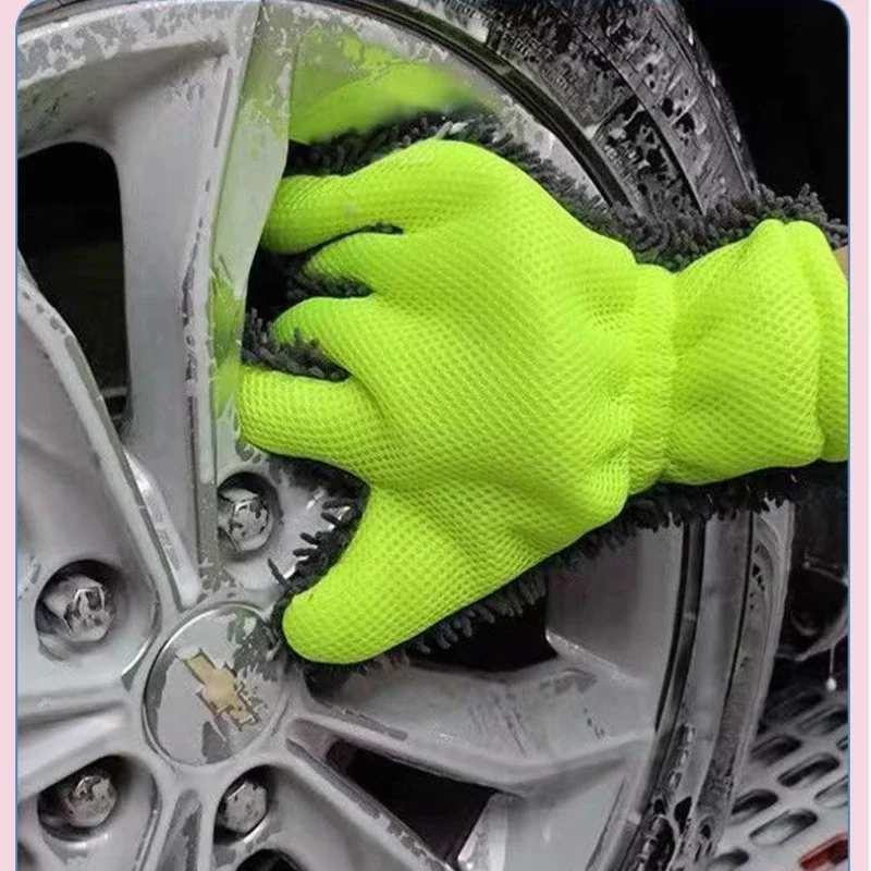 Car Wash GlovesPack with Microfiber Wiping Sponge Reusable Cleaning Tools for Car Truck Garage Use