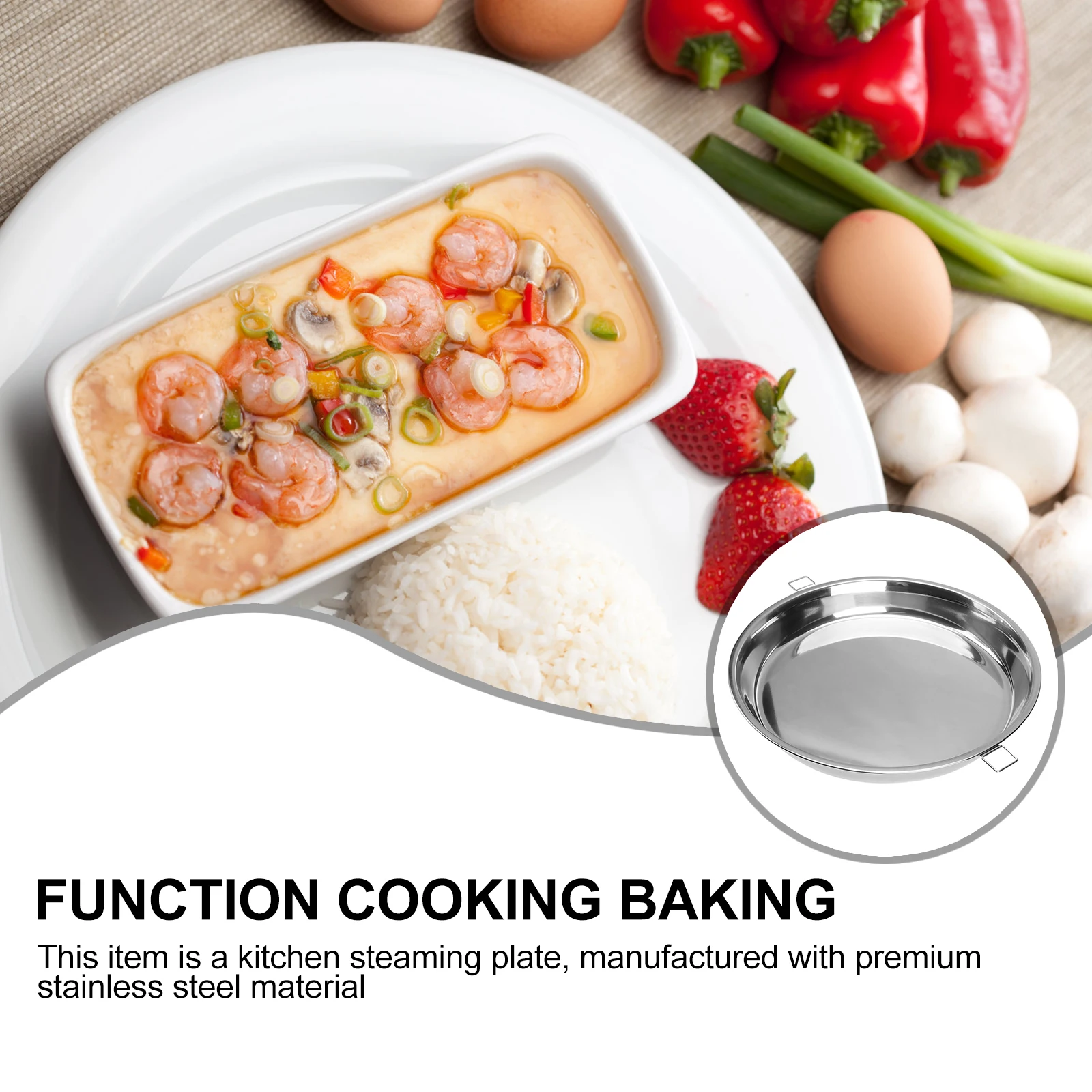 

Stainless Steam Pan Double Ear Steaming Plate Cooking Steamer Frying Round Food