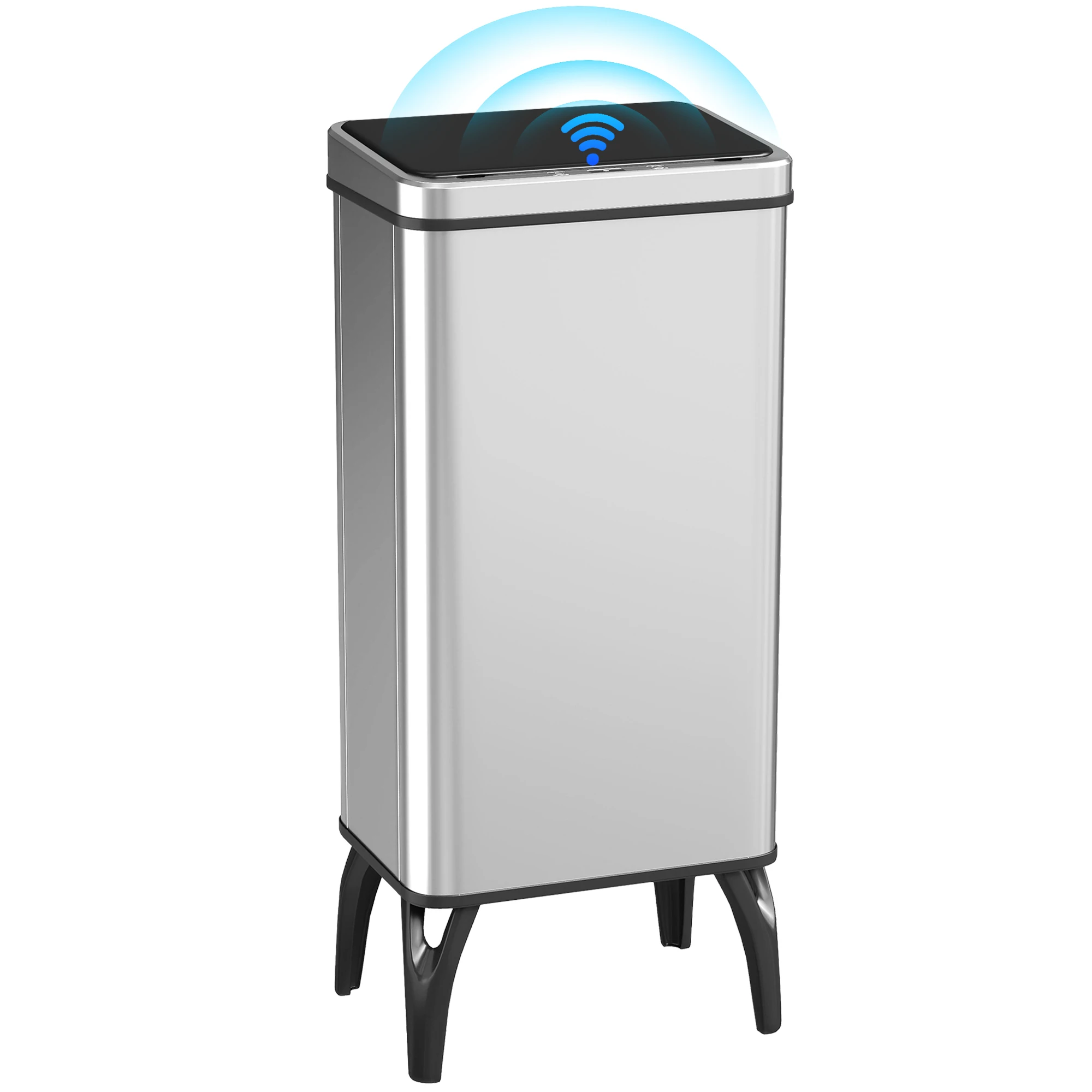 Homcom Automatischer Küchenmülleimer 50 l, Edelstahl-Küchenmülleimer mit Infrarotsensor, Soft-Close, Beine, Retention-Ring, Anti-Fingerabdruck, für Büro, Zuhause, Silber