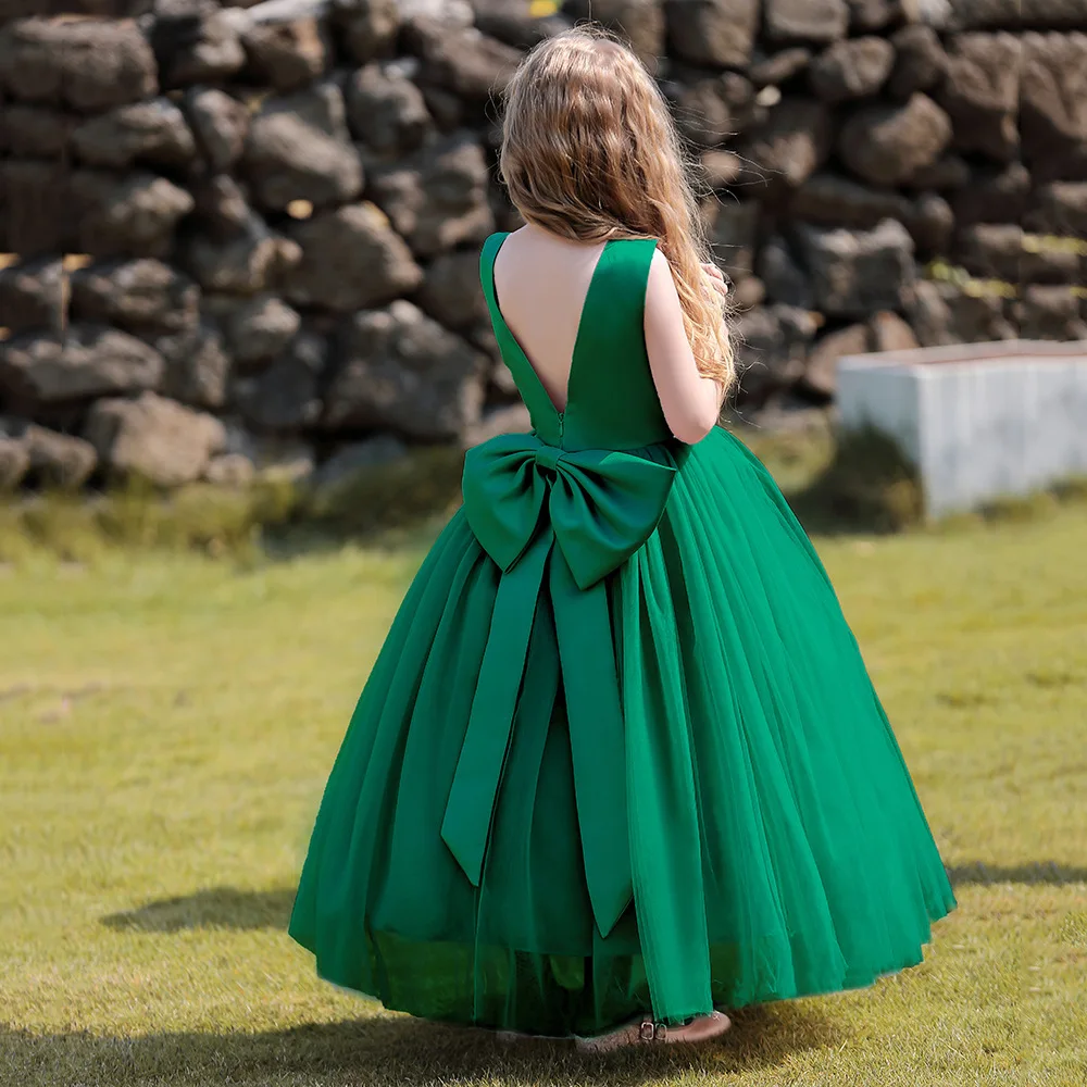 Vestido de tul con espalda descubierta para niña, vestido de fiesta de cumpleaños, vestido de noche, vestido de baile de princesa, cuentas de boda, flor Rosa melocotón, nuevo