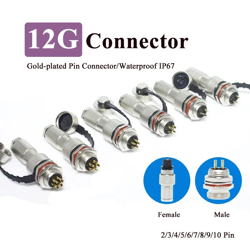 

Waterproof 12G 2 3 4 5 6 7 Pin Aviation Plug Socket Copper Gold-plated Panel Connector IP67 Metal 12mm Male Female Connectors