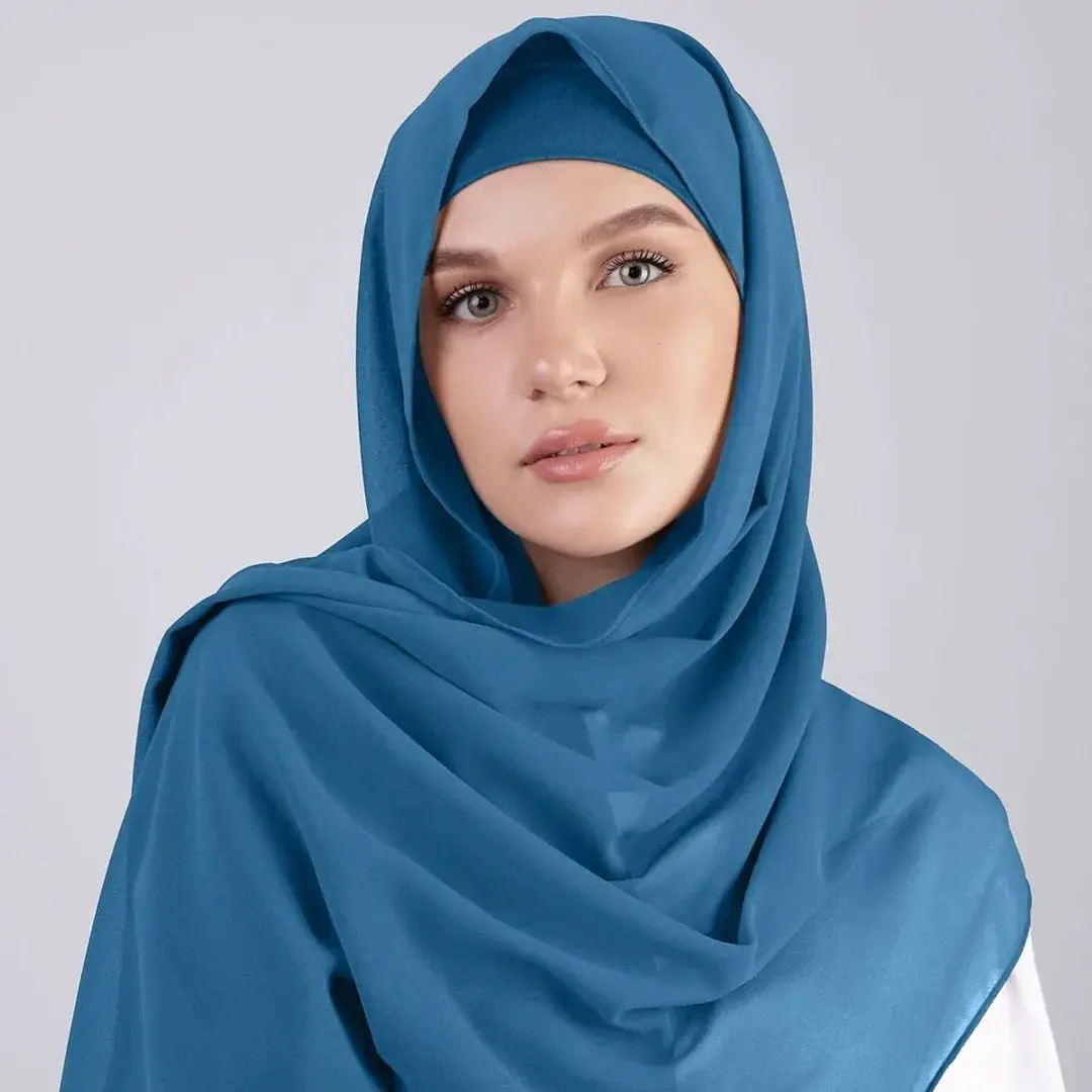 Newest Muslim Fashion Chiffon Hijab Matching Color With Undercap 2pcs Set Same Color Inner Scarves For Women