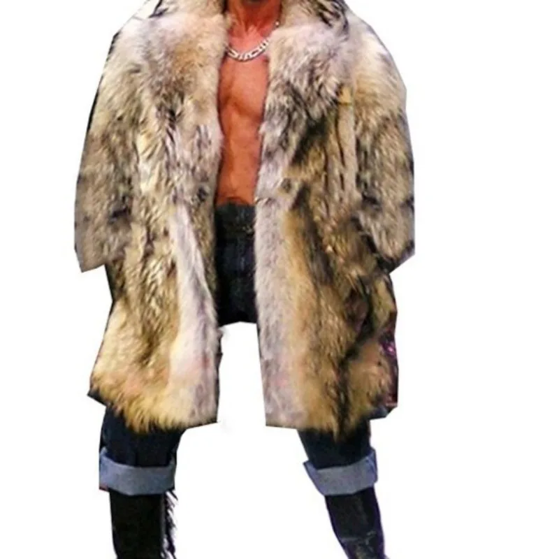 Wholesale men's fur jacket imitation raccoon hair long coat suit collar artificial hair thickened cold protection