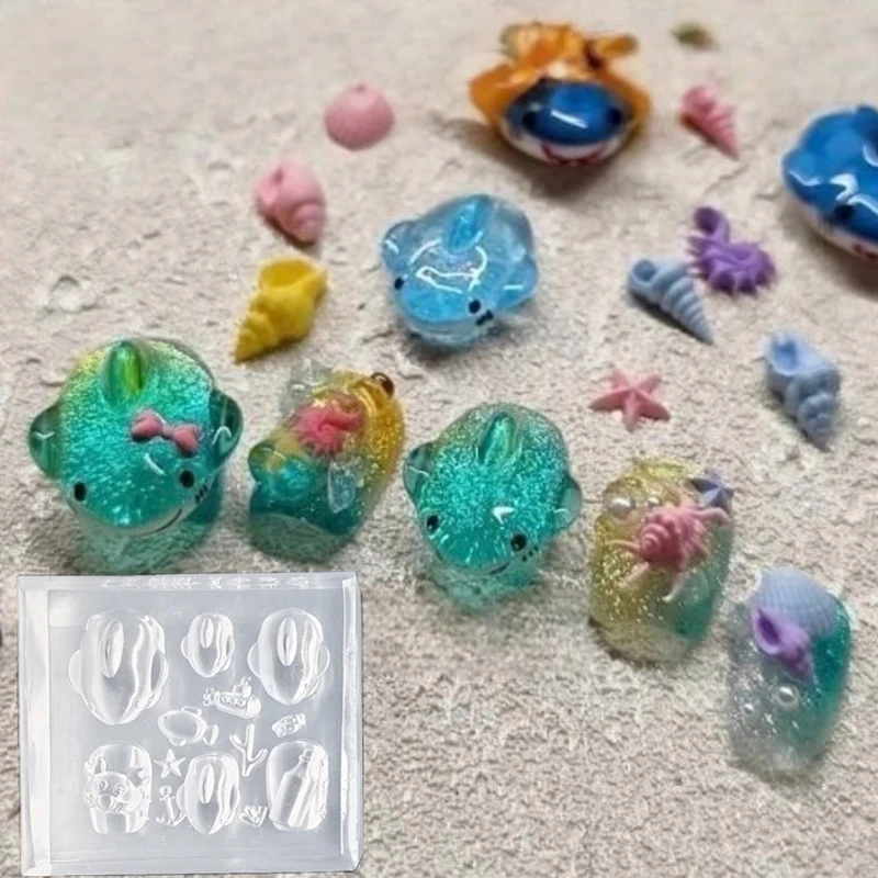 Summer Sea Starfish Fish Diy Silicone Manicure Nail Art Decorations Mold 1pcs Sea Shark Crab 3d Silicone Transparent Nail Mold