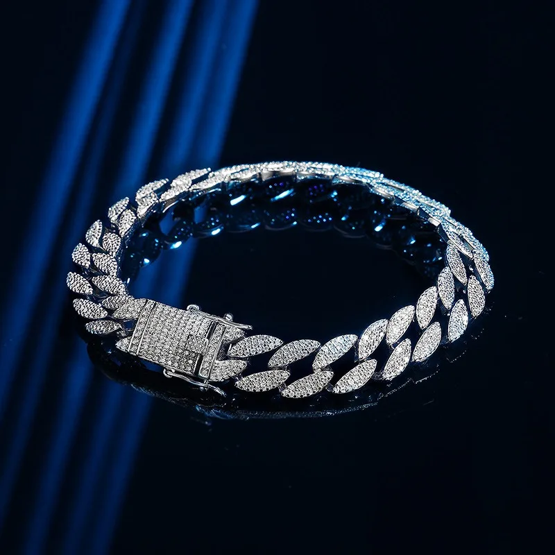 

Solid 925 Sterling Silver Created Moissanite Diamonds Cuba Bracelets for Men Women Hiphop Rock Jewelry Gifts Drop shipping