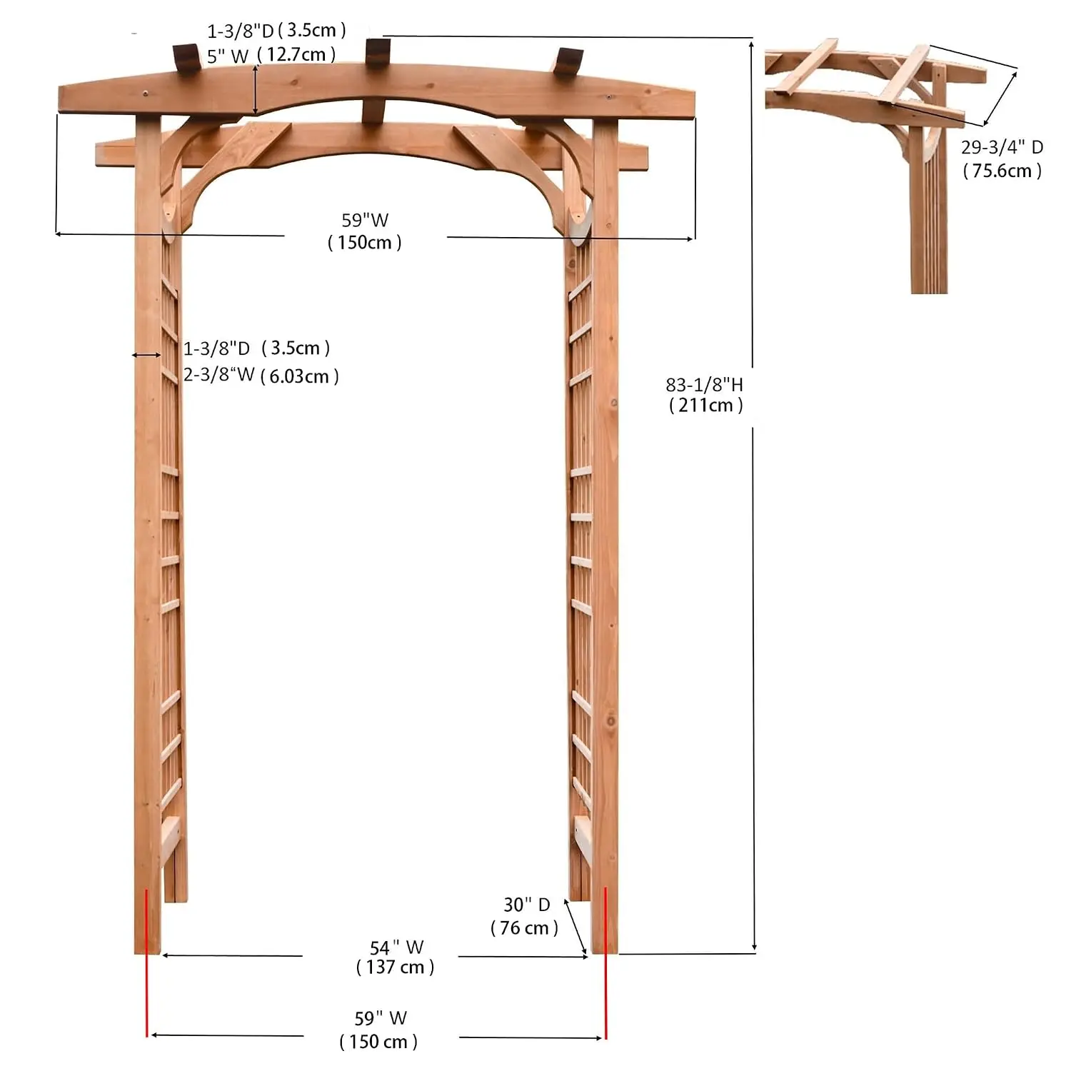 Solid Fir Wood Garden Arch Trellis for Climbing Plants Outdoor, Customized