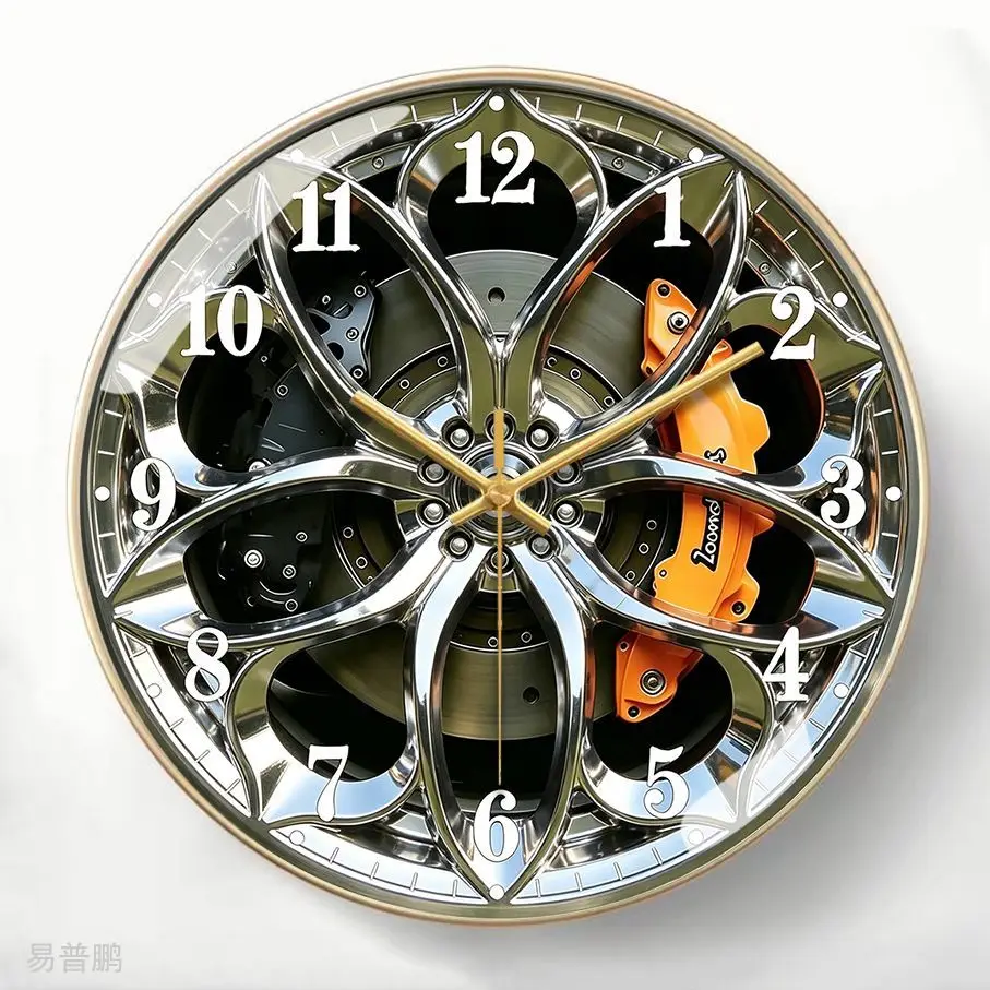 35Cm Diameter Industrial Wind Silent Wall Clock, Luminous Wheel Hub Creative Quartz Clock Living Room Bedroom Decoration