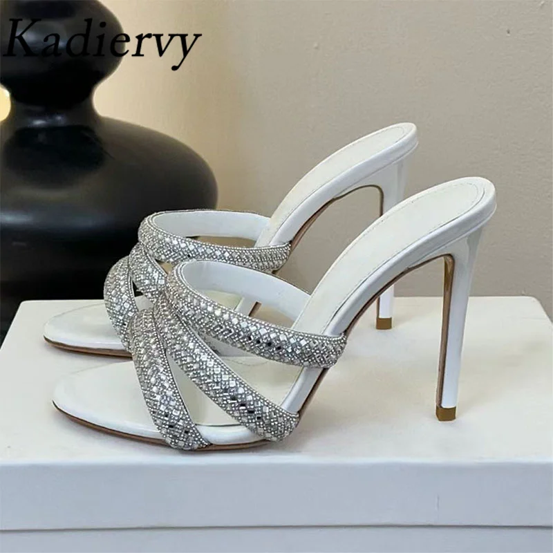 Sexy High Heels Slippers Women Luxury Crystal Party Dress Shoes Woman Summer Slides Rhinestone Stiletto Gladiator Sandals Woman