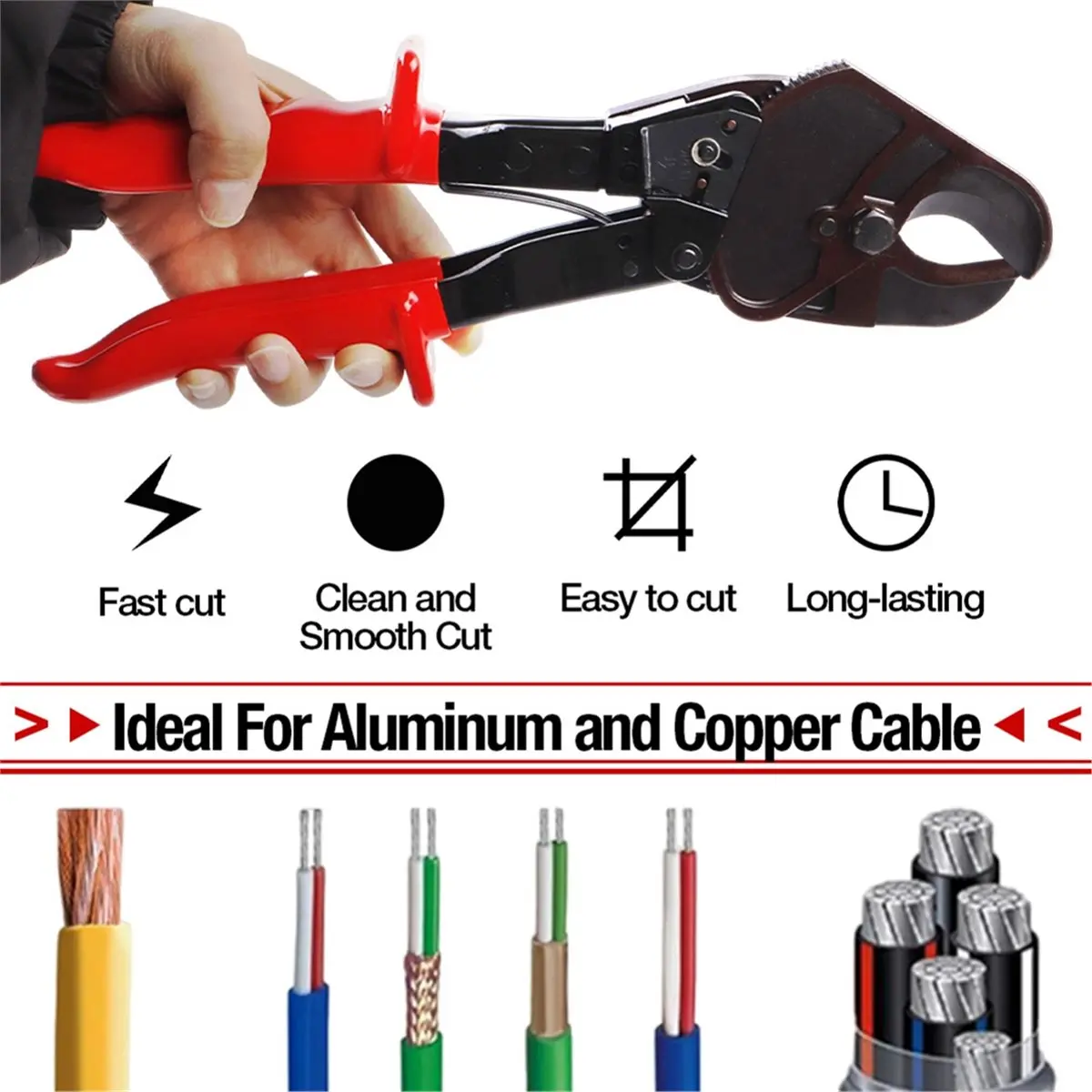 HAPPY EVER Wire Cutters, Ratchet Cable Wire Cutter, 325C Ratchet Cable Cutter for Electricians, Electrical Work and Home DIY