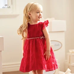 Dave Bella Girl's Princess Dress 2024 New Summer Children's Baby Sleeveless Red Mesh Noble Cute Sweet Charm Party DB2241001