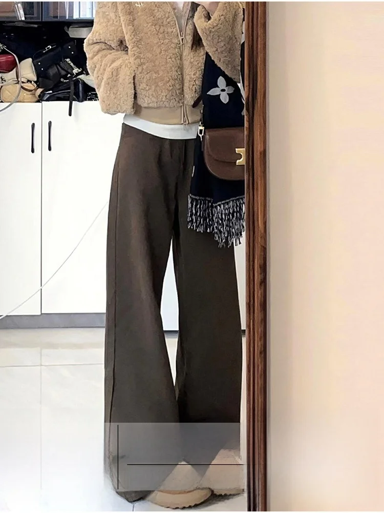 

Женские джинсы большого размера в стиле ретро, кофейного цвета, утепленные, осенне-зимние, новые, модные, облегающие, с широкими штанинами, длинные брюки