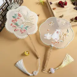 Chinese Style Embroidery Fan Decoration Fans With Ancient Style Long Handle Tassel Chinese Clothing Cheongsam Dance Hand Fan