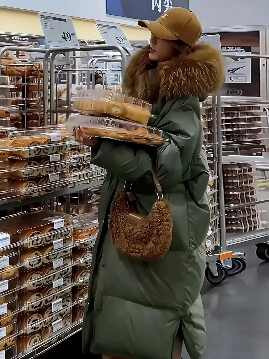 여성용 테이니드 롱 다운 재킷 2024 겨울 신상 슬림 출퇴근용 화이트 다운 퍼 칼라 코트 트렌디 레이지 하이엔드...