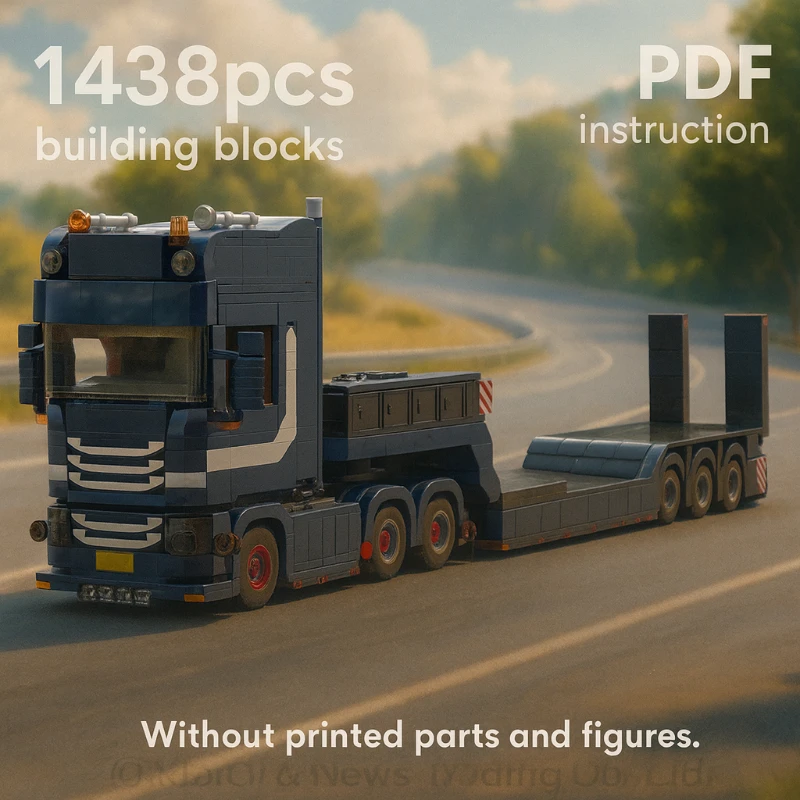 

Building Blocks Set Heavy Duty Truck with Lowboy Trailer Model DIY Assembly Bricks Vehicle Collection Educational Toys Gift