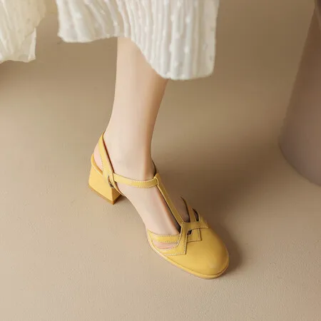 Slingback Low Heels Sandals Women Summer Shoes 2024 Close Toe White Heeled Office Dress Pumps Shoes Ladies Comfortable