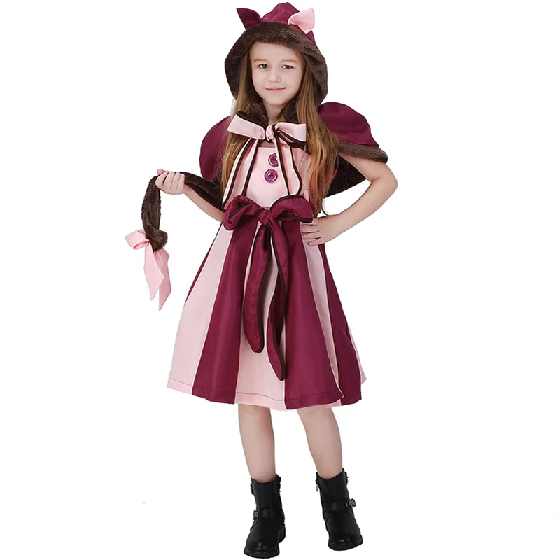 

Halloween party costume performance costume,Dreamy Wonderland children's purple girl Smiling Cat party costume Halloween costume