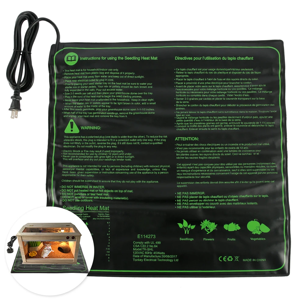 45W Seedling Heat Mat Waterproof Seed Starting Heating Pad Warm Hydroponic Heating Pad Germination Station Heat Mat 50.8x50.8cm