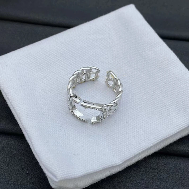 

S925 Silver Classic High Quality Retro Simple Letter Pig Nose Full Diamond Open Ring Trendy Versatile Niche Ins Daily