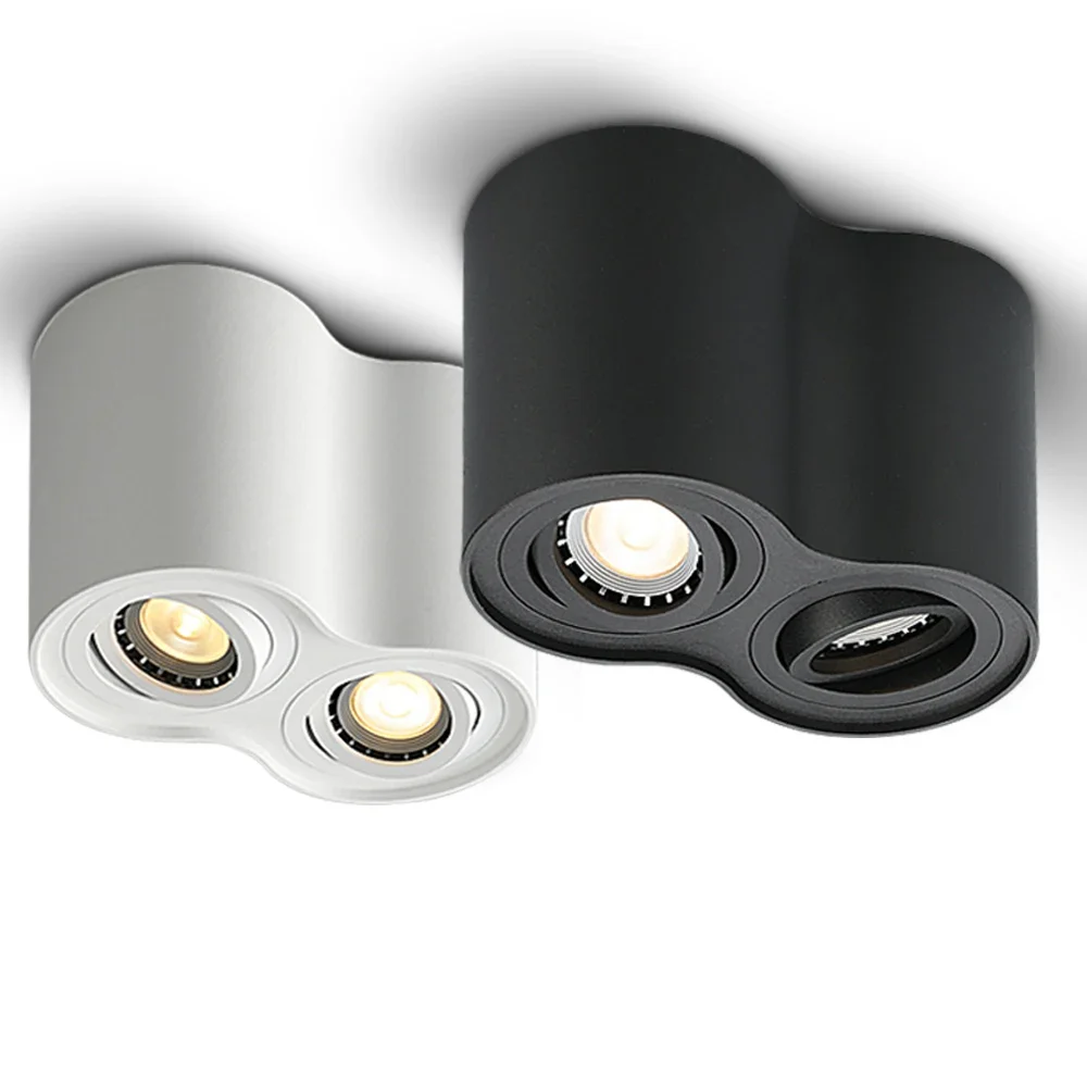 

GU10 LED Downlight Ceiling Light Single/Double Head Surface Mounted Adjustable Angle Spot Lamp Holder for Home Hotel Offfice