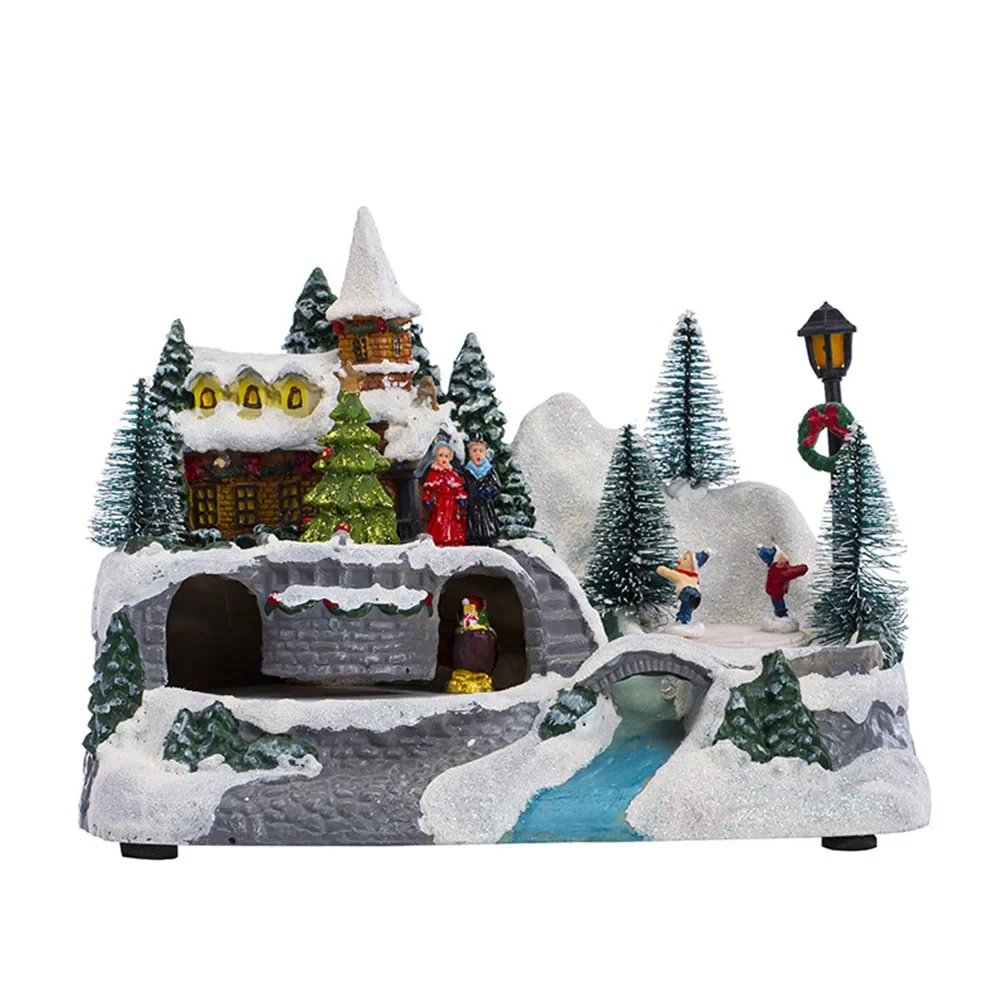 

Christmas Glowing Snow House Figurine Rotatable Music Villages Xmas Tree Sculpture for Home Bar Shop Tabletop Decoration Gift