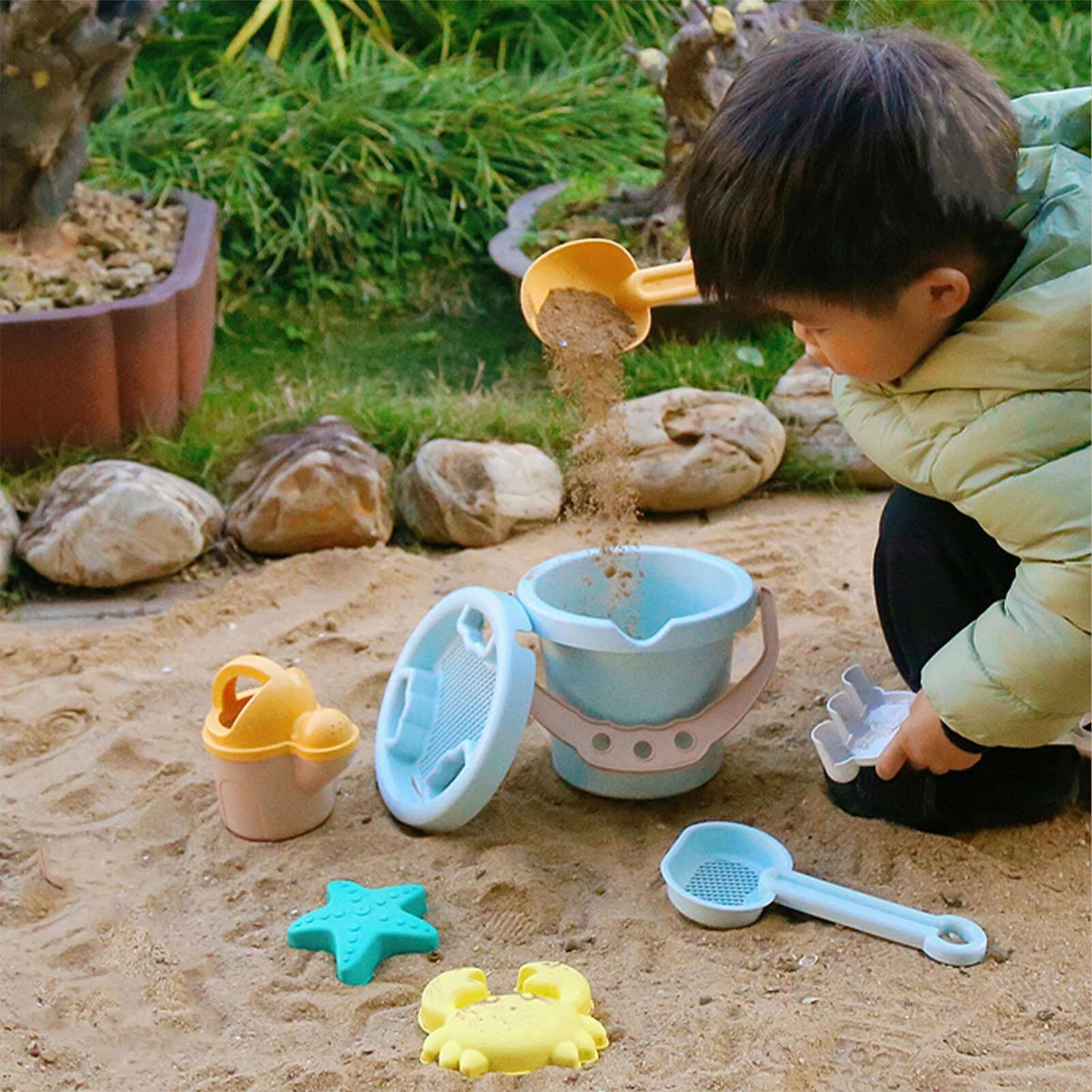 Children's Beach Bucket Shovel Molds Toys Portable Durable Beach Sand Water Game Toys for Kids Outdoor Beach Pools Game Toy