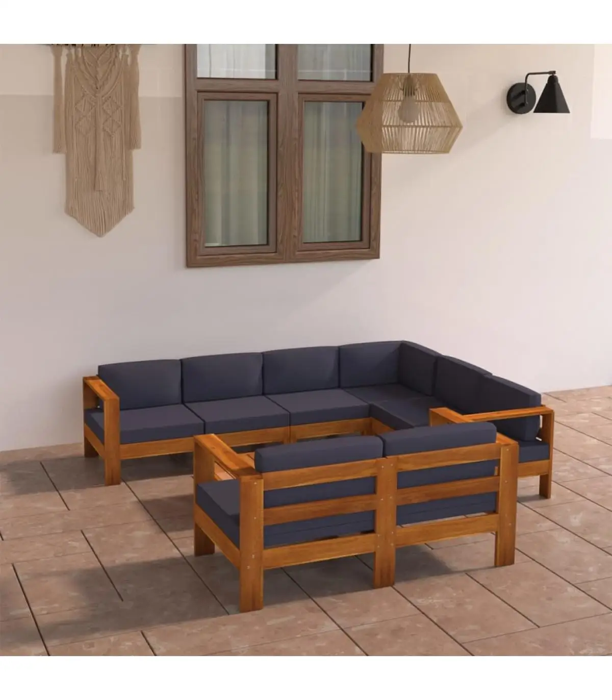 Garden sets garden furniture 8 PCs with cushions dark gray wood acacia