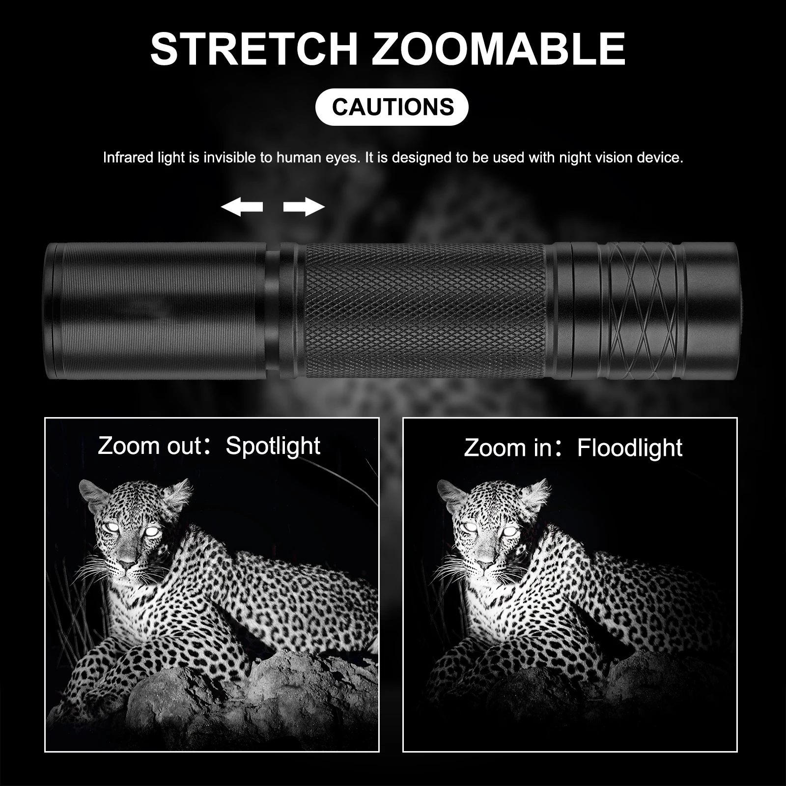 ANEKIM W3 LED Infrared Torch, Zoomable IPX65 Rated Waterproof, Single Mode Tactical Flashlight for Night Vision Gear Hunting