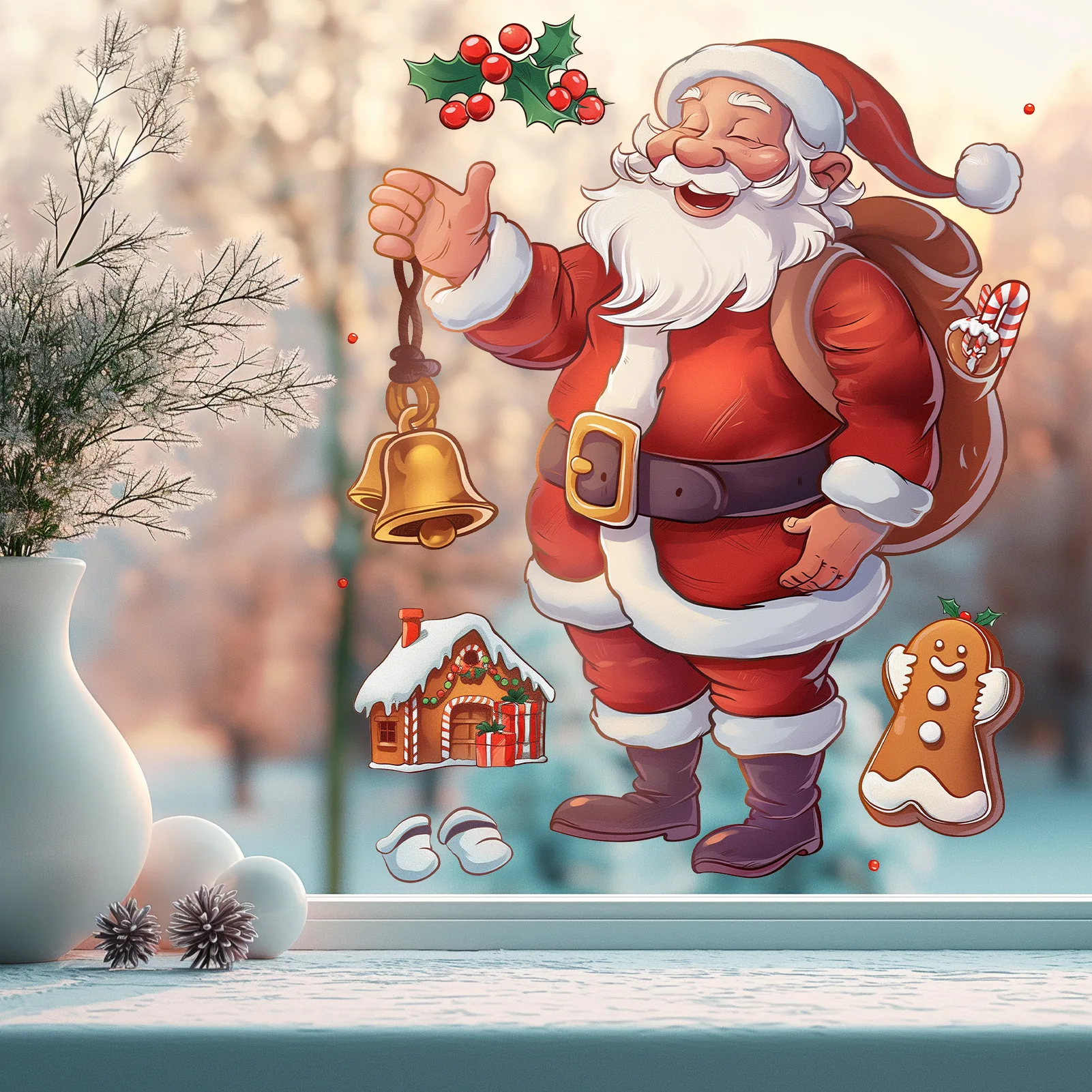 Christmas Cartoon Santa Claus Gingerbread Man Wall Stickers Glass Window Stickers Holiday Decoration Home Stickers S182