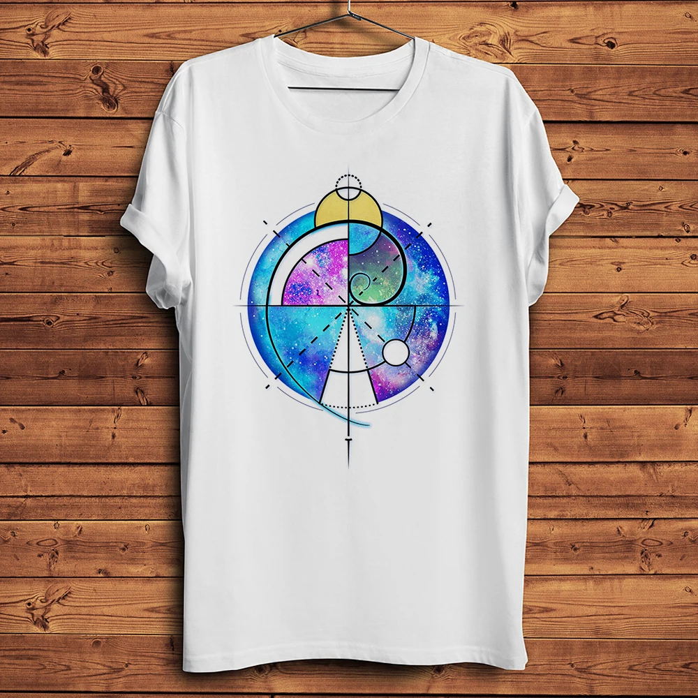 Geometric Fibonacci lines Ammonite Mandala funny geek tshirt Men new White short sleeve Casual T Shirt Unisex geeker streetwear