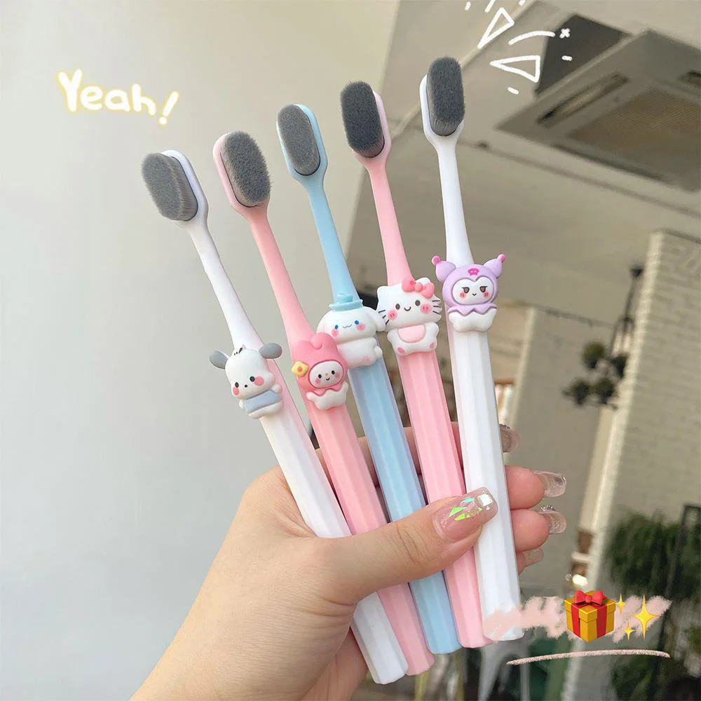 

Sanrio Cartoon Toothbrushes Kawaii Anime Portable Travel Soft Bristle Toothbrush Household Oral Cleaning Tools for Men and Women