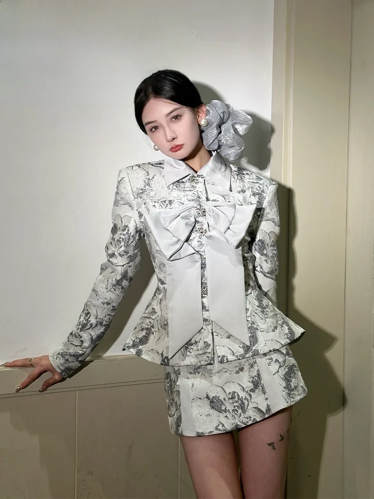 

Original Print Set PITAO Slimming Vintage Floral Two-Piece Suit Polyester Fiber Long Sleeve Spring Fashion Ensemble