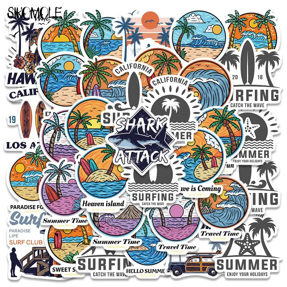 10/35PCS Cartoon California Beach Ocean Sunshine Stickers DIY Toy Kids Laptop Luggage Skateboard Suitcase Decal Graffiti Sticker