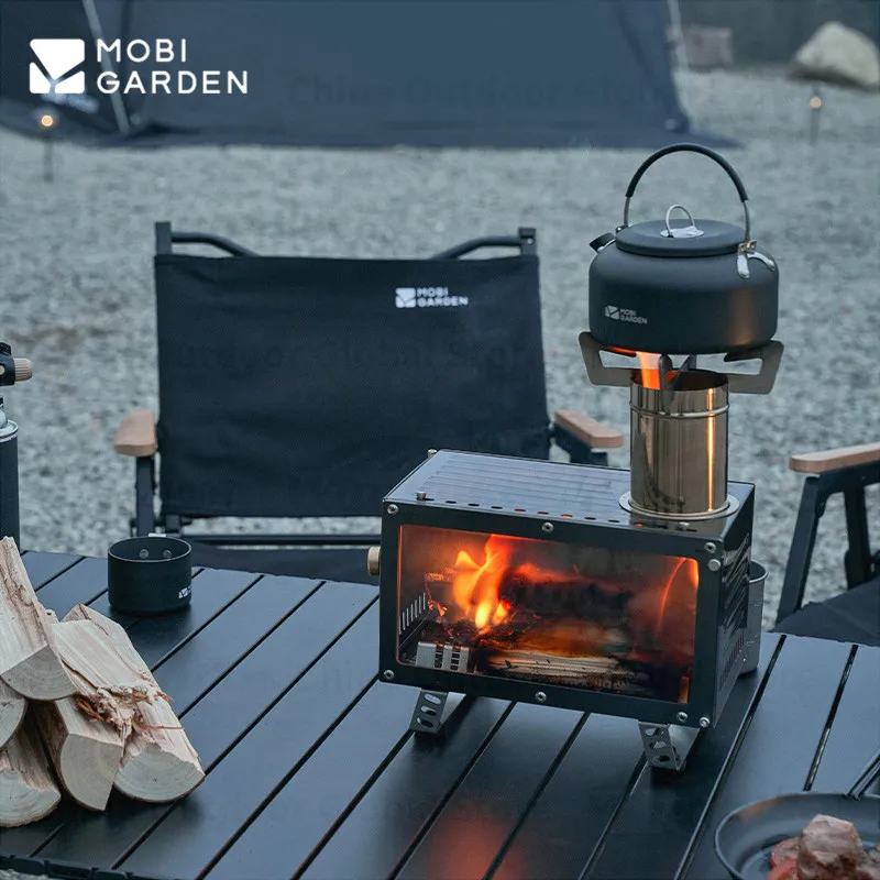 

MOBI GARDEN Outdoor Portable Wood Stove 430 Black Titanium Plated Camping Equipment Stoves Schott Glass Cookware Heating Stove