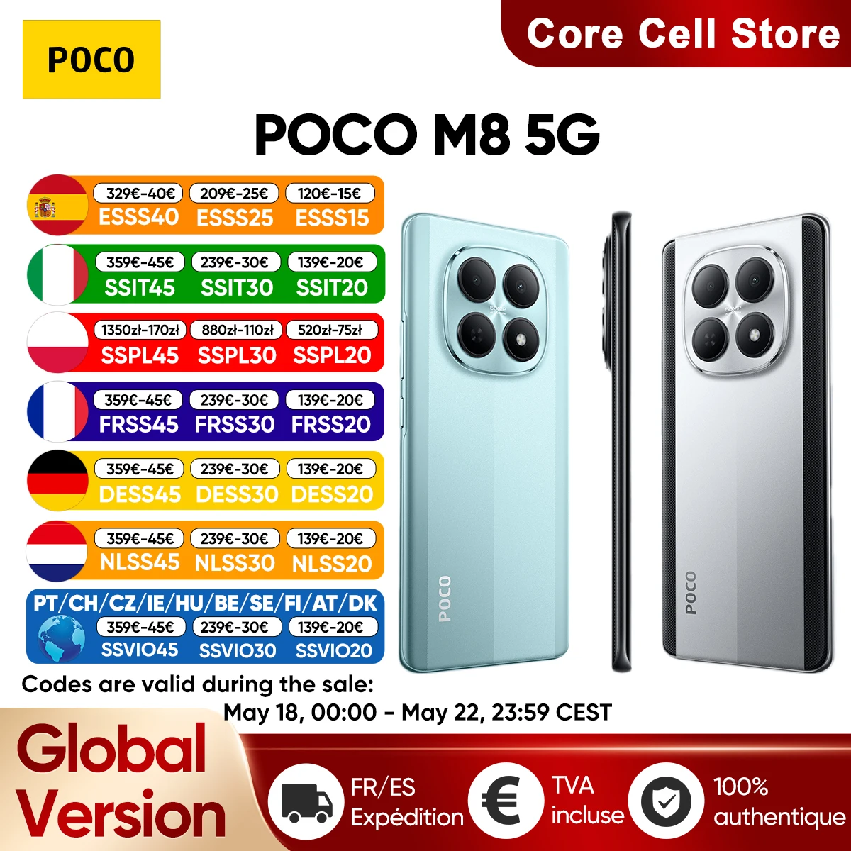 Smartphone POCO M8 5G Version Globale Snapdragon ®   Plateforme 6 Gen 3, écran AMOLED Flow de 6,77 pouces, appareil photo principal 50MP, NFC, batterie 5520mAh