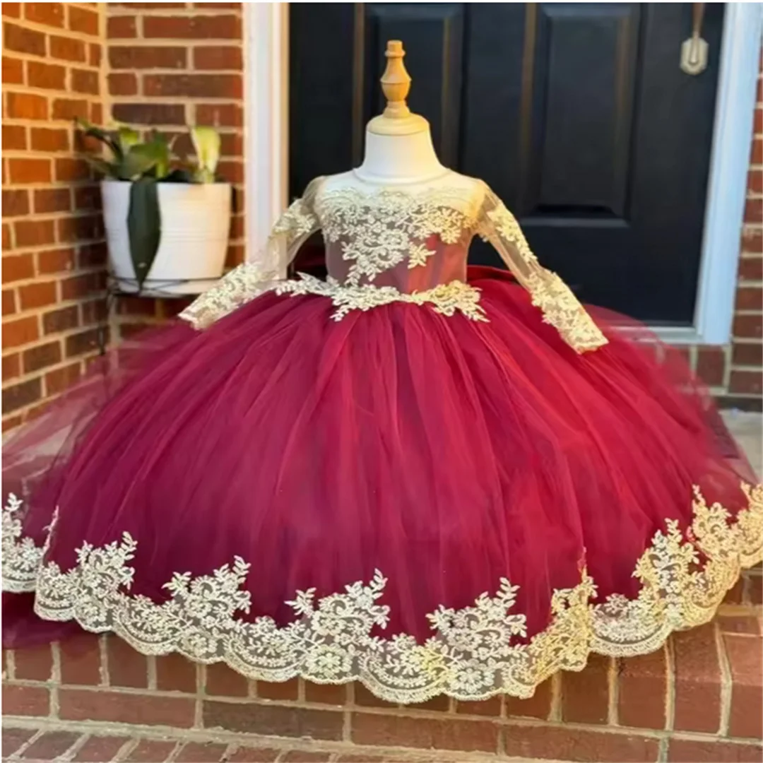 Apliques de rosas de tul personalizados con lazo sin mangas para boda vestidos de flores para niña vestidos de comunión para banquete de cumpleaños