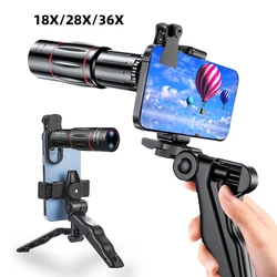 18/28/36X Mobile Phone Camera Lens Clip-On Zoom Monocular Telescope Phone Camera Telephoto Lens for Camping Hunting Sports