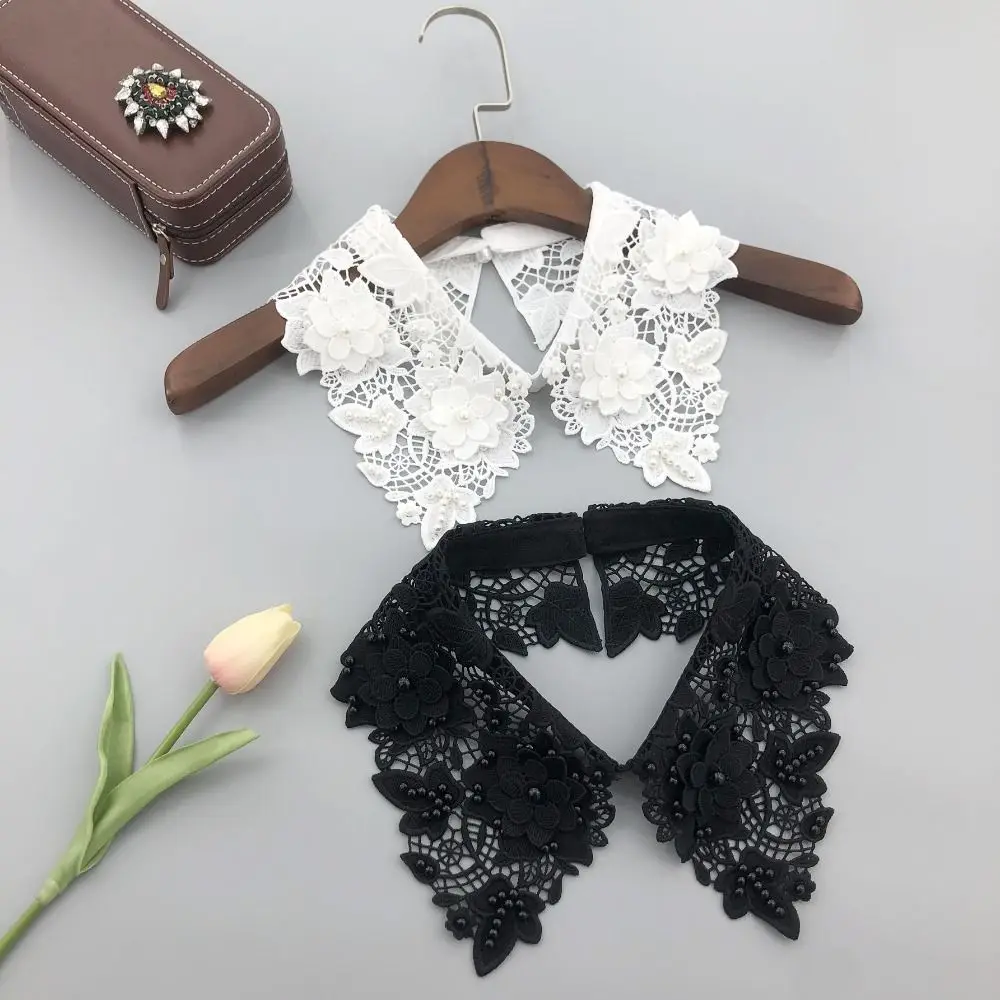 1PC Floral Embroidered Shirt Detachable Collar Woman Sweater Blouse Tops Female Fake Collar Necklace Ties Decorative