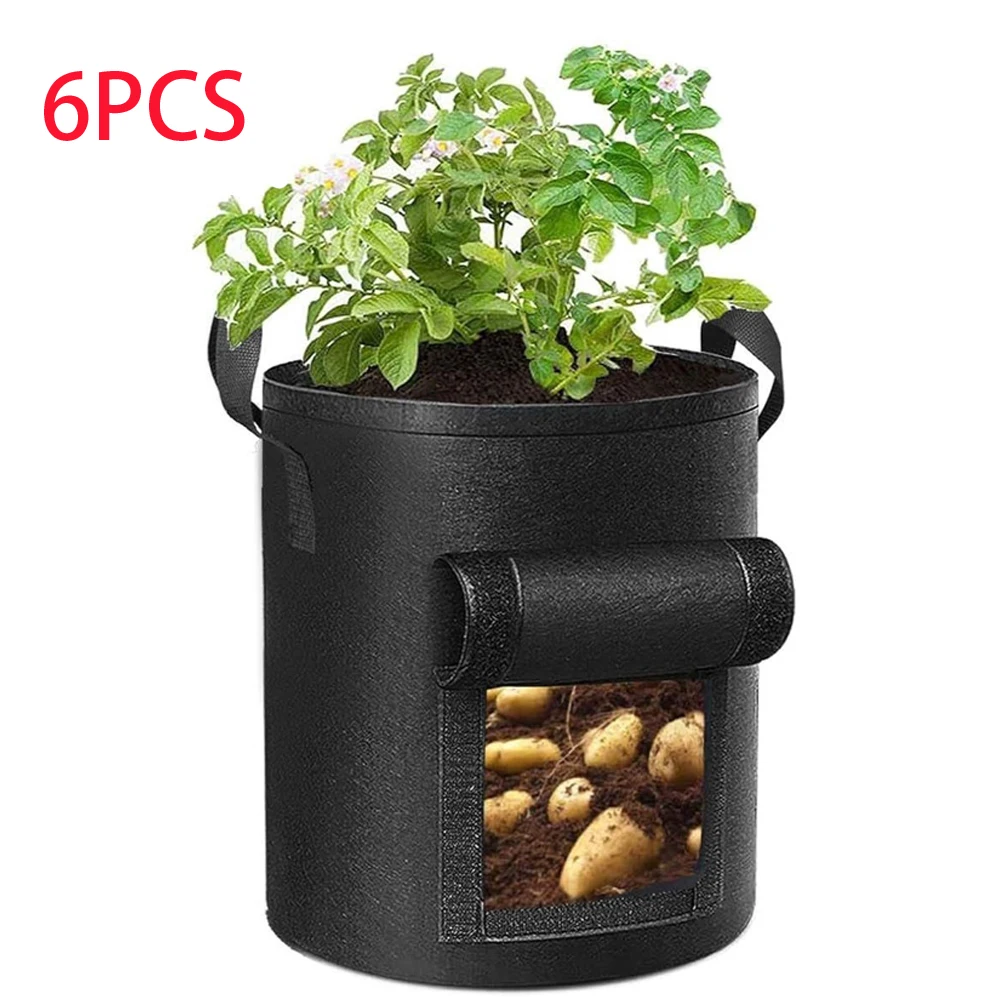 6PCS Felt Potato Planting Bag Large Diameter Vegetable Plant Seedling Bag Non-Woven Felt Potato Growing Bucket ﻿