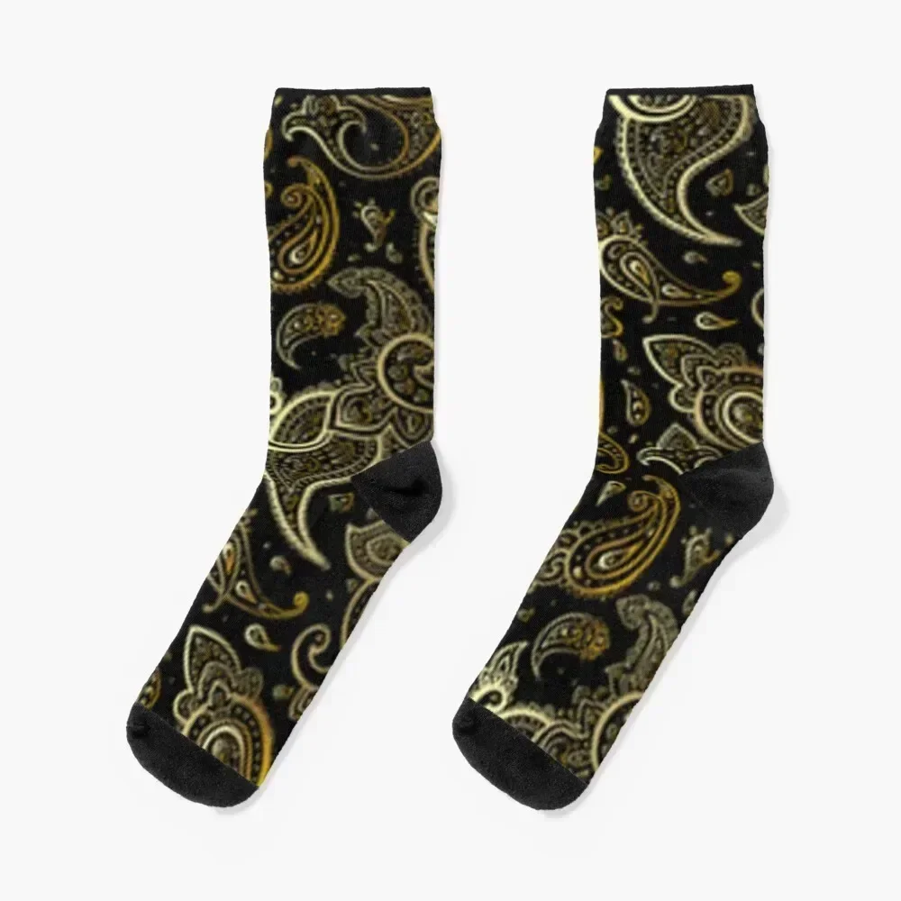 

black and gold paisley Socks floral Stockings compression halloween Men Socks Women's