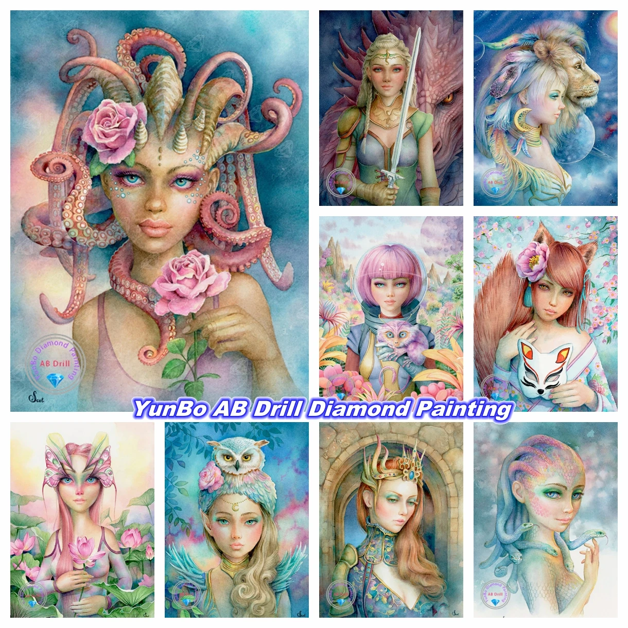 

Fantasy Animal Girl Art 5D DIY AB Diamond Painting Mosaic Cartoon Picture Cross Stitch Kit Embroidery Home Decor Children's Gift