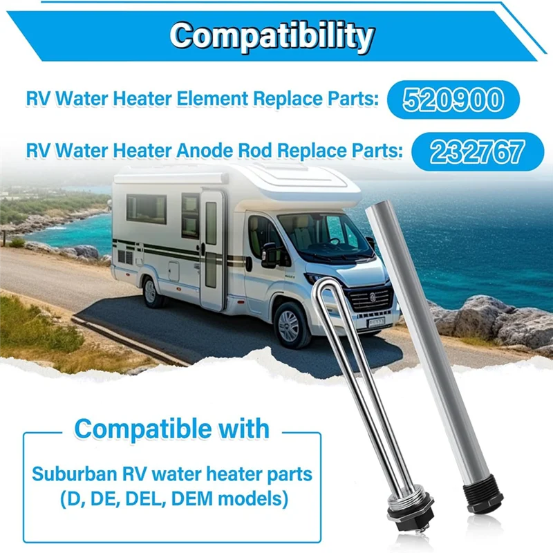 J1UL1N RV Water Heater Elements Kit RV Water Heater Anode Rod For Suburban Water Heater Electric Heating  For RV And Camp