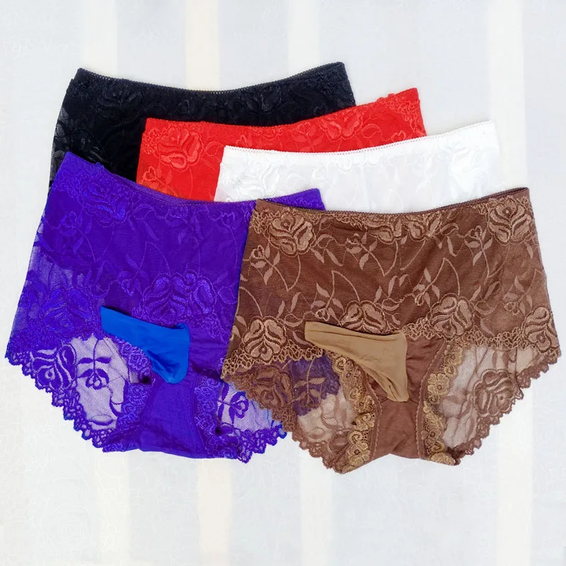 الدانتيل سيسي الحقيبة غمد سراويل انظر من خلال شبكة الأزهار الدانتيل مثير رجل الملاكم السراويل الملابس الداخلية الذكور الملابس الداخلية
