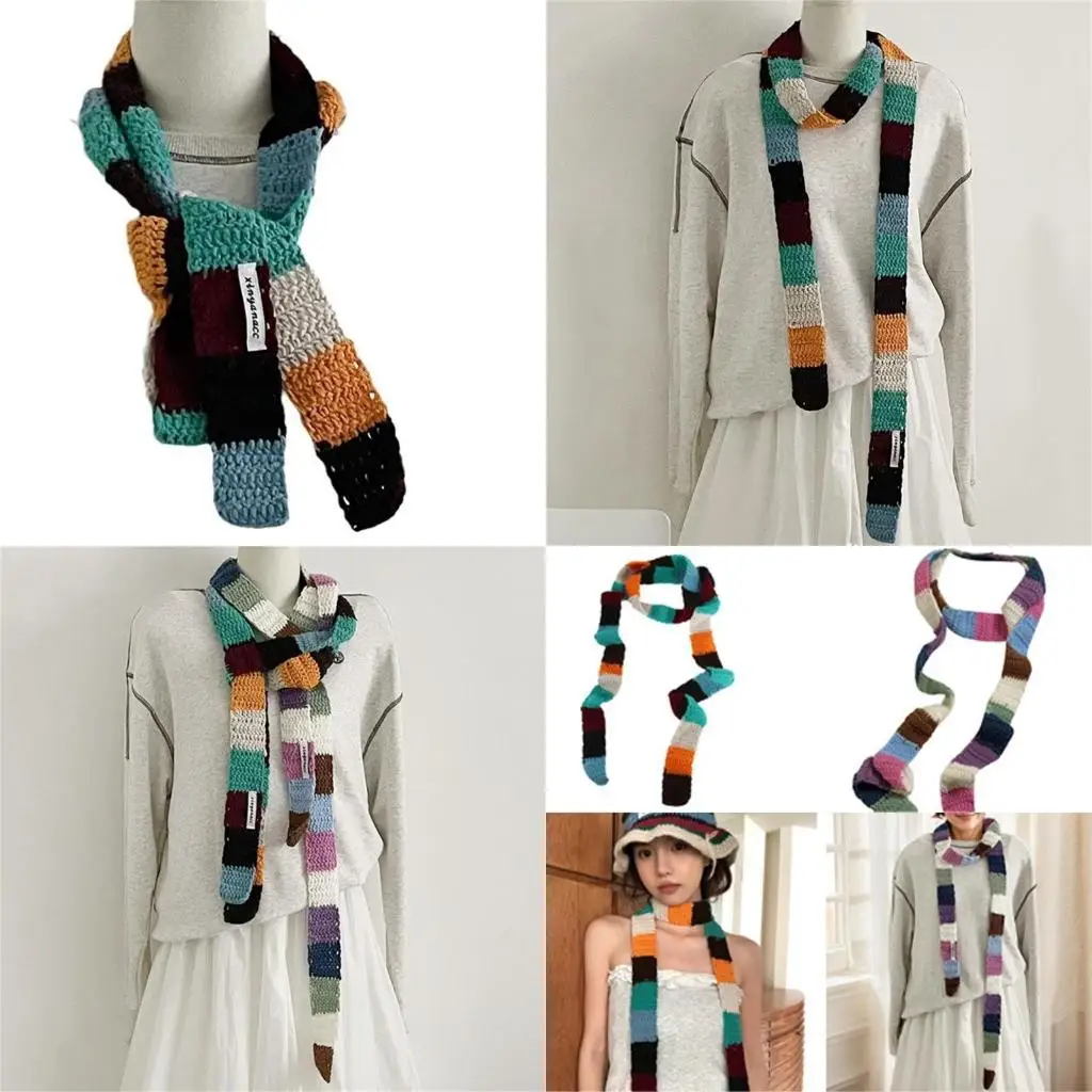 

652f Красочный полосатый вязаный шарф осенний зимний теплый