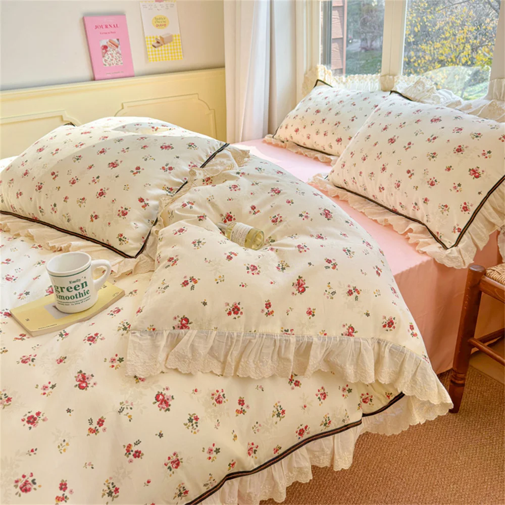 

Bedding Set Cotton Printing Korean Style Lace Models Four-piece Bed Sheet Set Duvet Cover Pillowcase Home Textiles