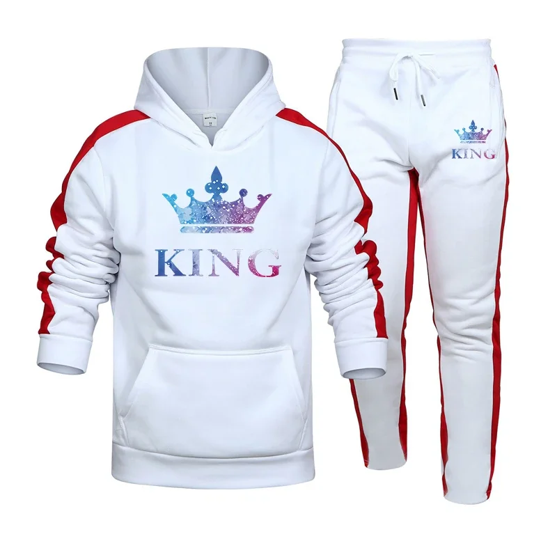

Color King Printing Mens Tracksuit Casual Hooded Sweatshirt Set Outdoors Sports Jogging Mens Clothing Autumn Winter Sportswear