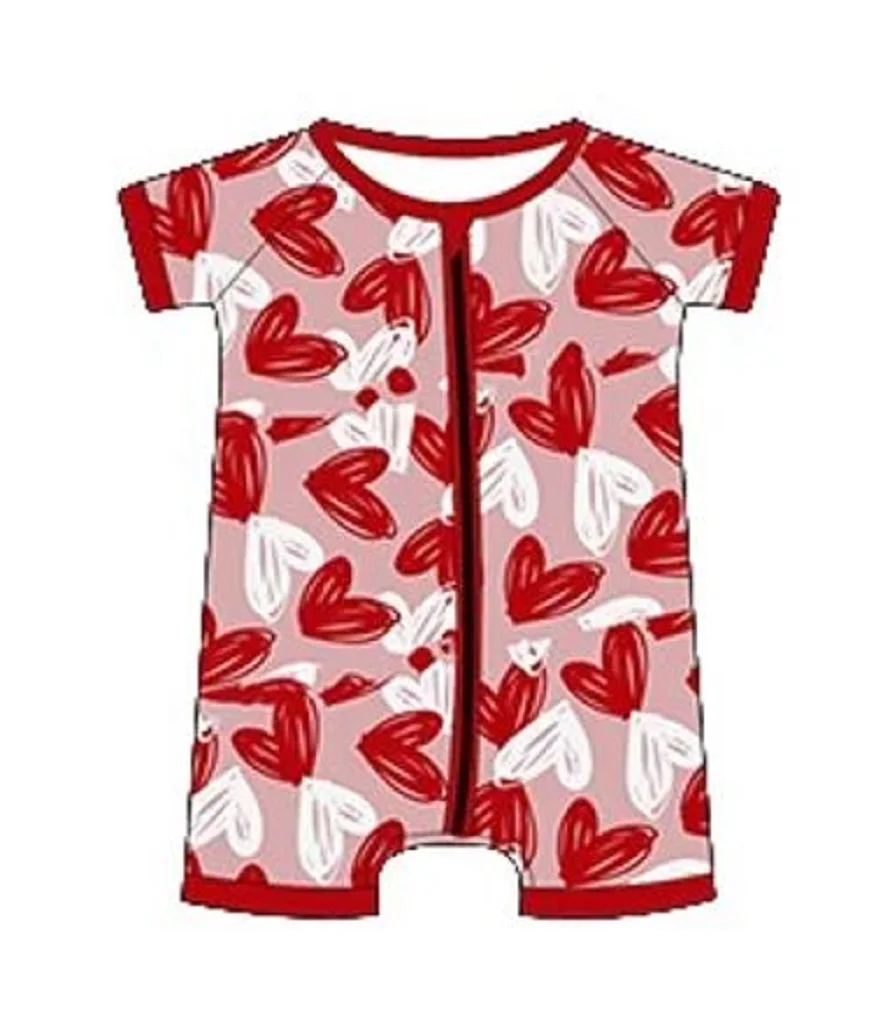 Hot Selling  Valentine's Day Red Print Infant Short Sleeve Shorts Milk Silk Boutique Jumpsuit