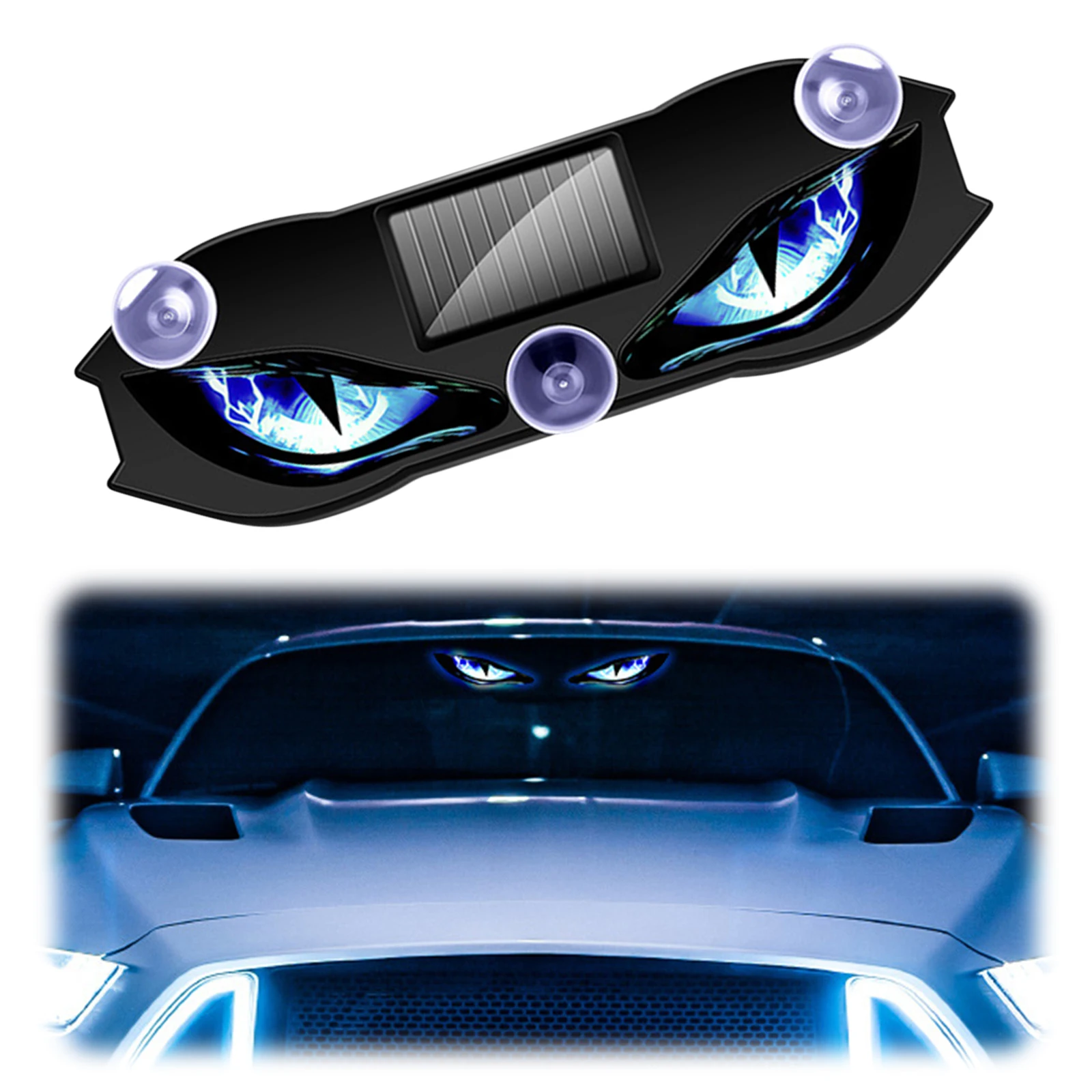 2PCS Solar Demon Eye LED Car Window Light Animated Devil Eyes Light Flicker Signal Warning Lights for Car Windshield