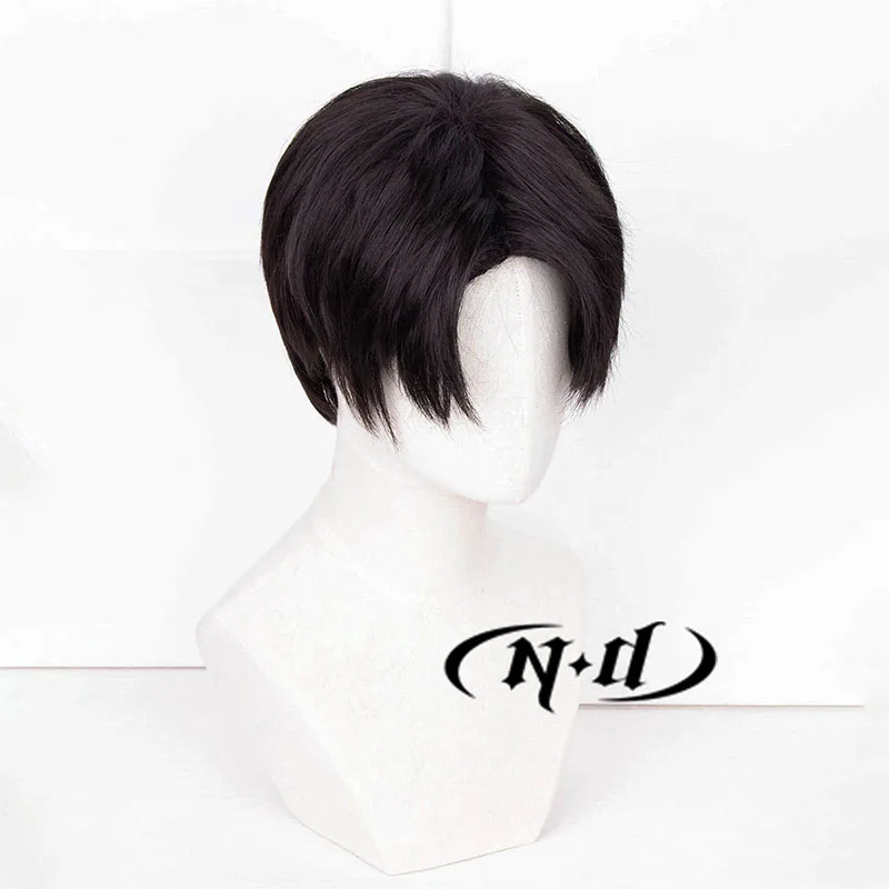 ND ليفي أكرمان تأثيري الباروكات هجوم على تيتان أنيمي تأثيري قصير شعر مستعار أسود ل كوميك كون كوزر مقاومة للحرارة الاصطناعية